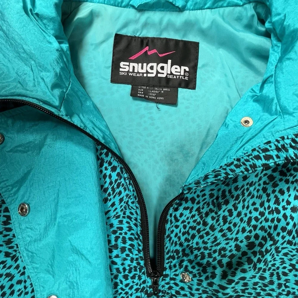 Vintage Women's Teal Snuggler Tanya Shell Leopard Ski Jacket Sz‎ M Retro Winter